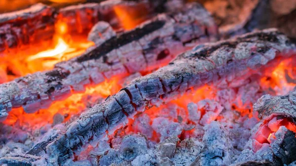 Holz Steht Flammen Glühende Kohlen Und Holz Holzasche Ein Aussterbendes — Stockfoto