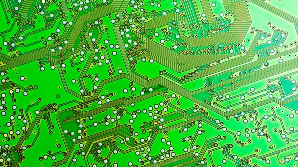 Gold Plated Micrichip Green Printed Circuit Background — Stock Photo, Image