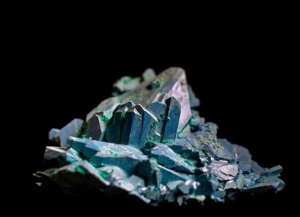 Copper Ammonium Carbonate Blue Crystals Black Background Macro — Stock Photo, Image