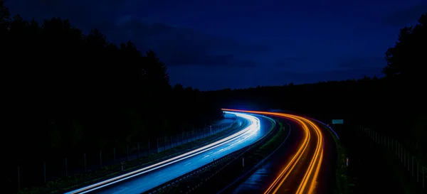 Nachtverlichting Lichten Van Bewegende Auto Nachts Lange Blootstelling — Stockfoto