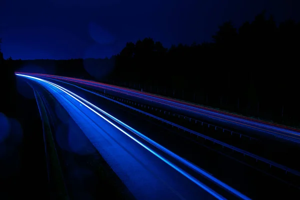 Νυχτερινά Φώτα Φώτα Κινούμενων Αυτοκινήτων Νύχτα Μεγάλη Έκθεση — Φωτογραφία Αρχείου