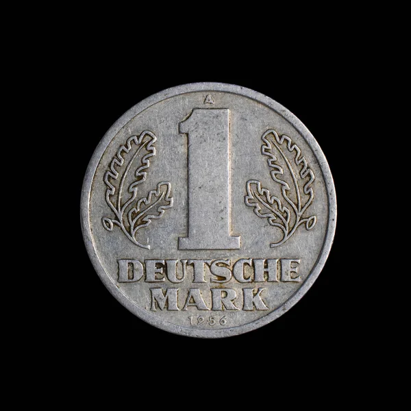 One German Mark Coin Black Background 1956 — Stock Photo, Image