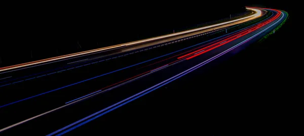 Luces Carretera Nocturnas Luces Coches Movimiento Por Noche Exposición Larga — Foto de Stock