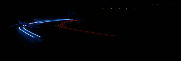 Night Road Lights Lights Moving Cars Night Long Exposure Multicolored — Stock Photo, Image