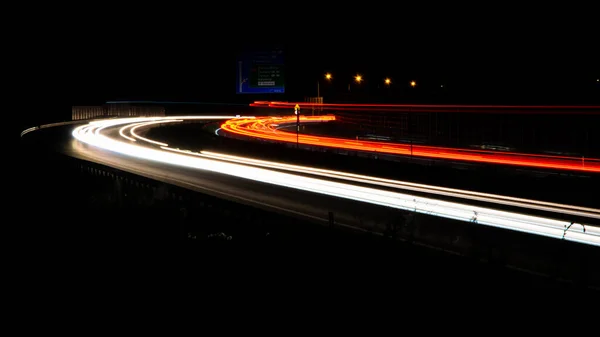 Night Road Lights Lights Moving Cars Night Long Exposure Multicolored — Stock Photo, Image