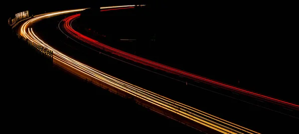 Luces Carretera Nocturnas Luces Coches Movimiento Por Noche Exposición Larga — Foto de Stock
