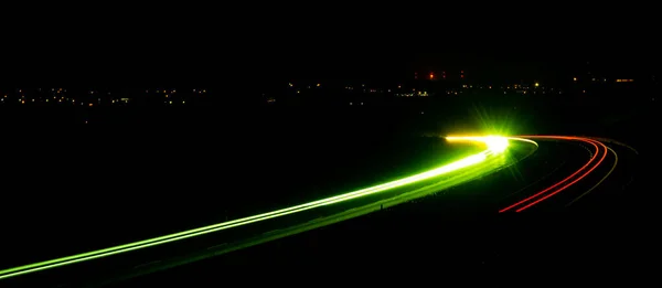 Luces Carretera Nocturnas Luces Coches Movimiento Por Noche Larga Exposición — Foto de Stock