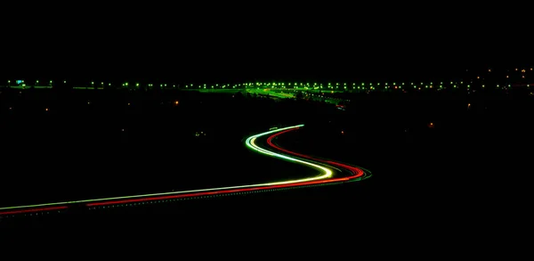 Luces Carretera Nocturnas Luces Coches Movimiento Por Noche Larga Exposición —  Fotos de Stock