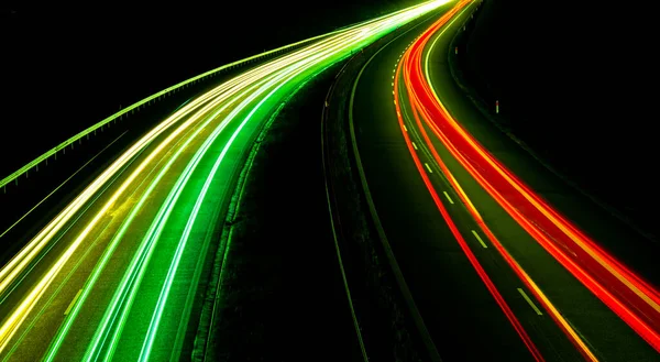 Luces Carretera Nocturnas Luces Coches Movimiento Por Noche Larga Exposición —  Fotos de Stock