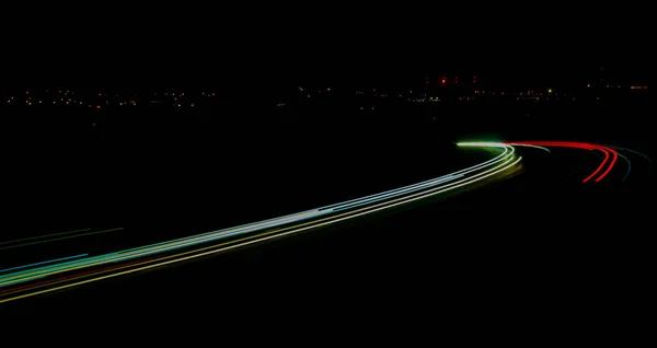 Luces Carretera Nocturnas Luces Coches Movimiento Por Noche Larga Exposición —  Fotos de Stock