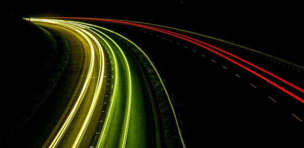 Luzes Noturnas Luzes Carros Movimento Noite Exposição Longa Vermelho Azul — Fotografia de Stock