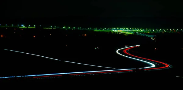 Night Road Lights Lights Moving Cars Night Long Exposure Red — Stock Photo, Image