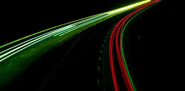 Luzes Noturnas Luzes Carros Movimento Noite Exposição Longa Vermelho Azul — Fotografia de Stock