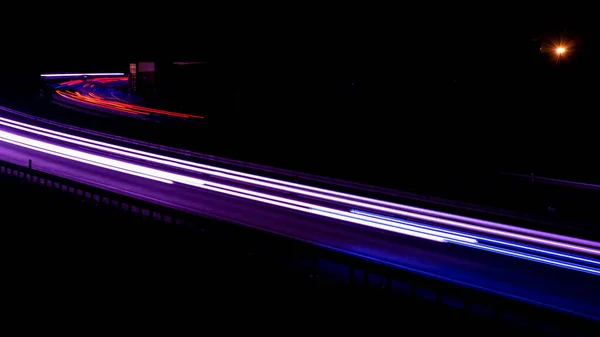 Luces Carretera Nocturnas Luces Coches Movimiento Por Noche Larga Exposición — Foto de Stock