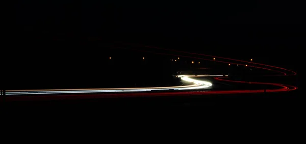 Нічні Дорожні Вогні Вогні Рухомих Машин Вночі Довга Експозиція Червоний — стокове фото
