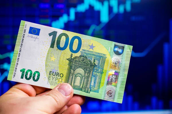 Setki Banknotów Euro Tle Wykresu Zapasów — Zdjęcie stockowe