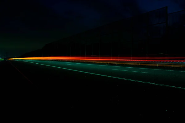 Luces Carretera Nocturnas Luces Coches Movimiento Por Noche Larga Exposición — Foto de Stock