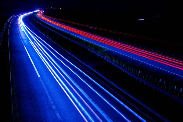 Luces Carretera Nocturnas Luces Coches Movimiento Por Noche Larga Exposición — Foto de Stock