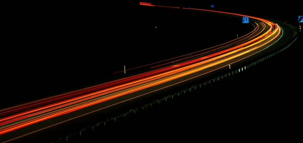 Luces Carretera Nocturnas Luces Coches Movimiento Por Noche Larga Exposición — Foto de Stock