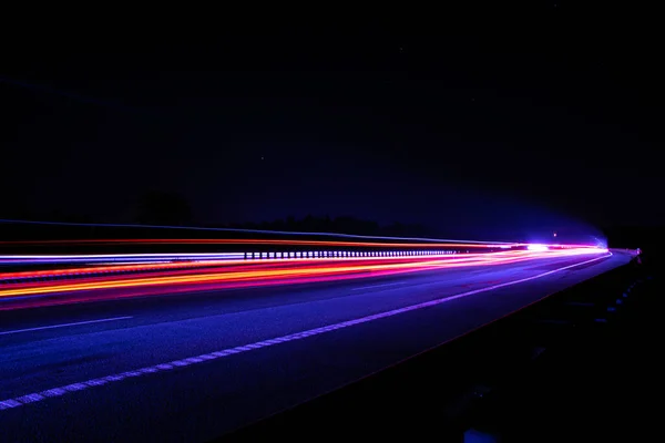 Luces Carretera Nocturnas Luces Coches Movimiento Por Noche Larga Exposición — Foto de Stock