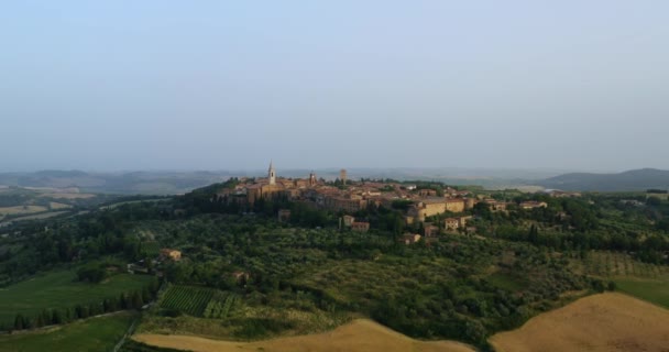 Aerial Drone View Val Orcia Provincie Siena Pienza Toscane Italië — Stockvideo