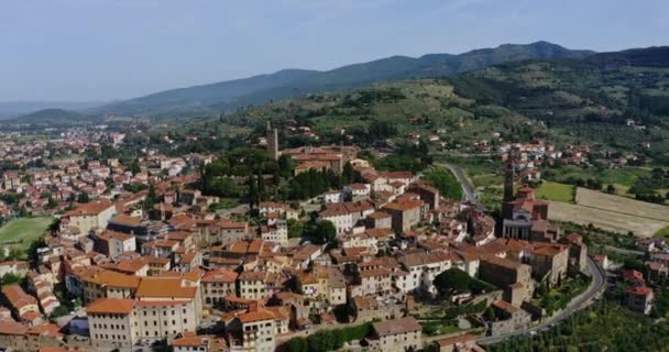 Vista Aérea Drone Valle Verde Cidade Castiglion Fiorentino Toscana Itália — Vídeo de Stock
