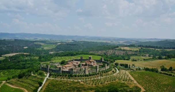 Widok Lotu Ptaka Zamek Monteriggioni Toscana Krajobraz Naturalny Toskania Włochy — Wideo stockowe