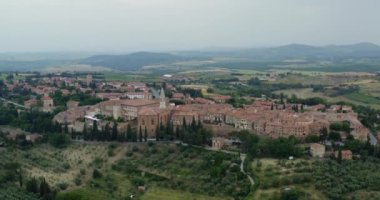 Hava Aracı Görünümü Val D 'orcia, Siena Eyaleti, Pienza, Toskana, İtalya, Avrupa