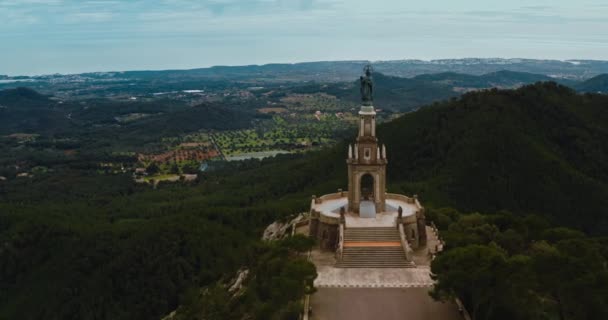 Aerial Drone Shot Mount Puig Sant Salvador Felanitx Majorca Religius — Stock Video