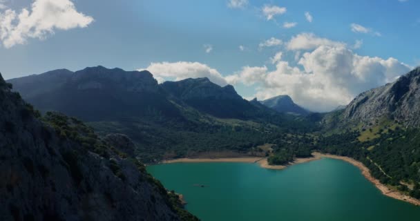 Aerial Drone Shot Water Reservoir Cuber Tramuntana Mountains Mallorca Majorca — 비디오