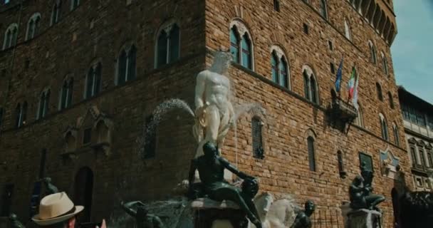 Piazza Della Signoria Daki Neptün Heykeli Floransa Toskana Talya Sulu — Stok video