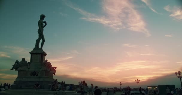 Постріл Статуї Давид Piazzale Michelangelo Sunset Touristic Place Florence Tuscany — стокове відео
