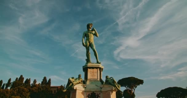 Rörelse Skott Statyn David Staty Piazzale Michelangelo Sunset Turistisk Plats — Stockvideo