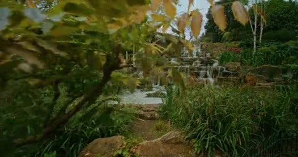 ヨーロッパのロンドンのリージェント公園での滝のジンバルショット — ストック動画
