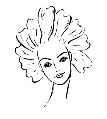 Beyaz üzerine siyah malva kız portresi