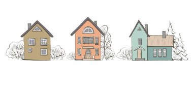 İskandinavya evi ağaçlı pastel set