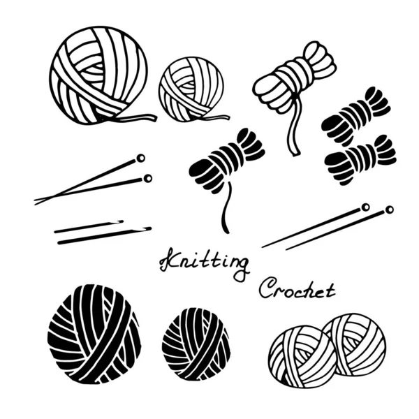 Set aiguilles fil tricot noir sur blanc — Image vectorielle