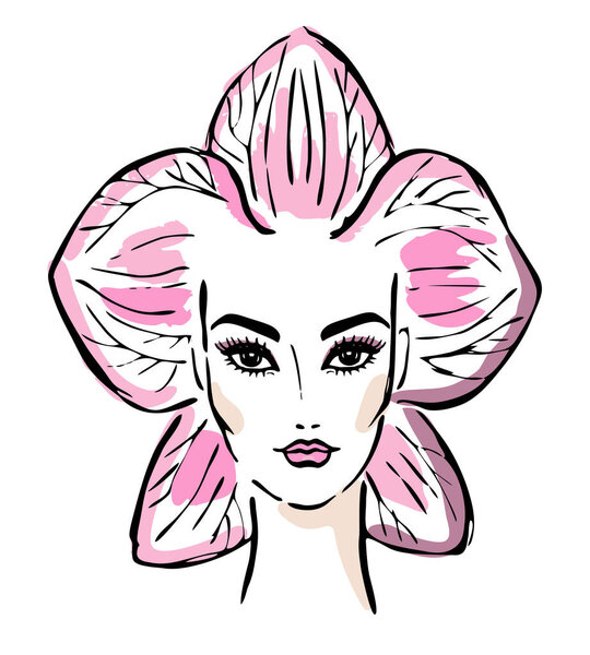 girl portrait face orchid flower color