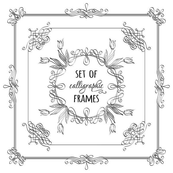 Vector set of hand-drawn calligraphic frame — Stock Vector