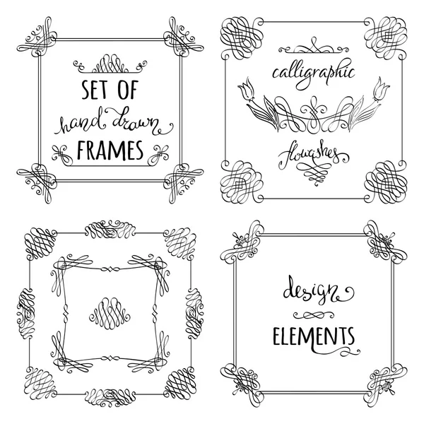 Vector set of hand-drawn calligraphic frames. — Stock Vector