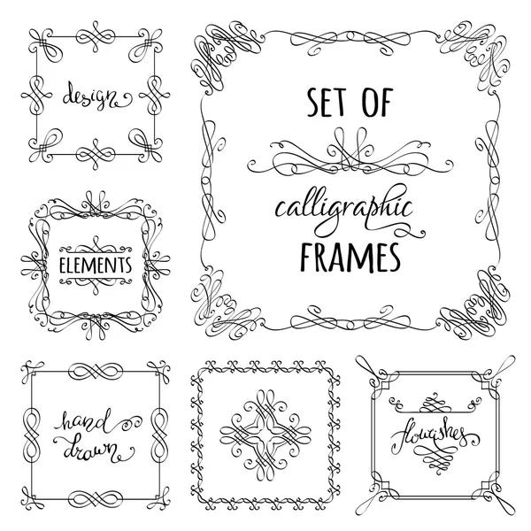 Vector set of hand-drawn calligraphic frames. — Stock Vector