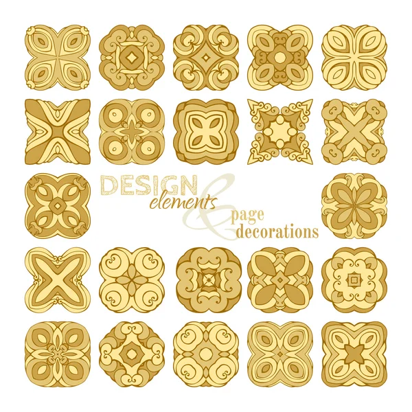 Set of square gold geometric ornaments. — Stock Vector