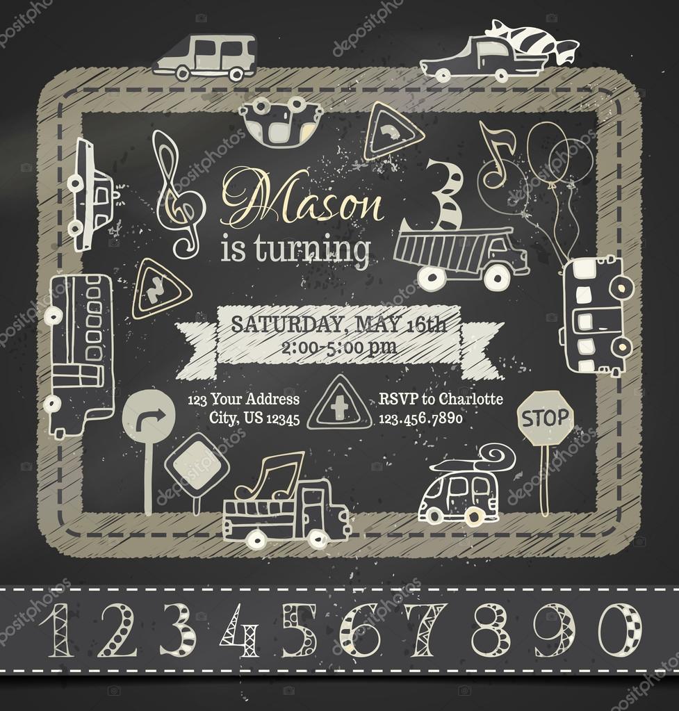 Chalk invitation template Vector chalk Birthday invitation template