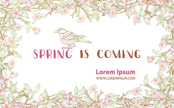 La primavera viene tarjeta . — Archivo Imágenes Vectoriales