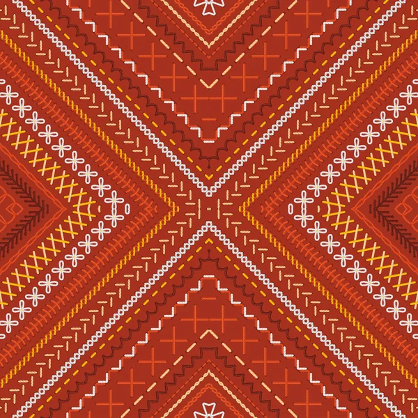 Patrón de bordado tribal rojo sin costura vectorial . — Archivo Imágenes Vectoriales