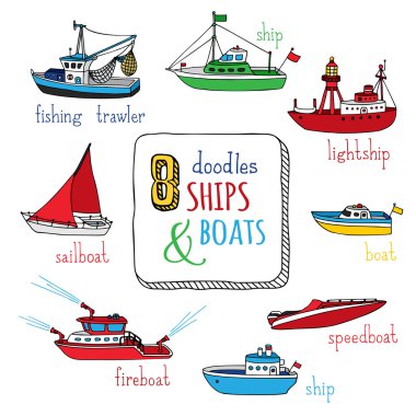  set of doodles marine vessel icons. clipart