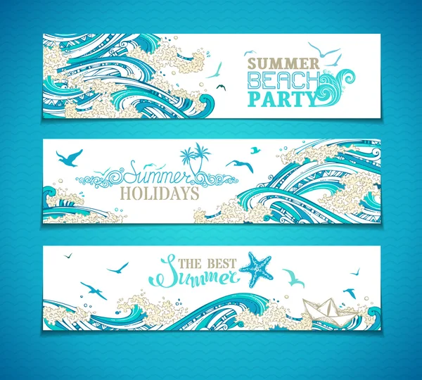 Set of sea/ocean horizontal banners. — Stock Vector