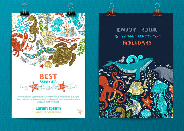 Set of two vector sea life poster 