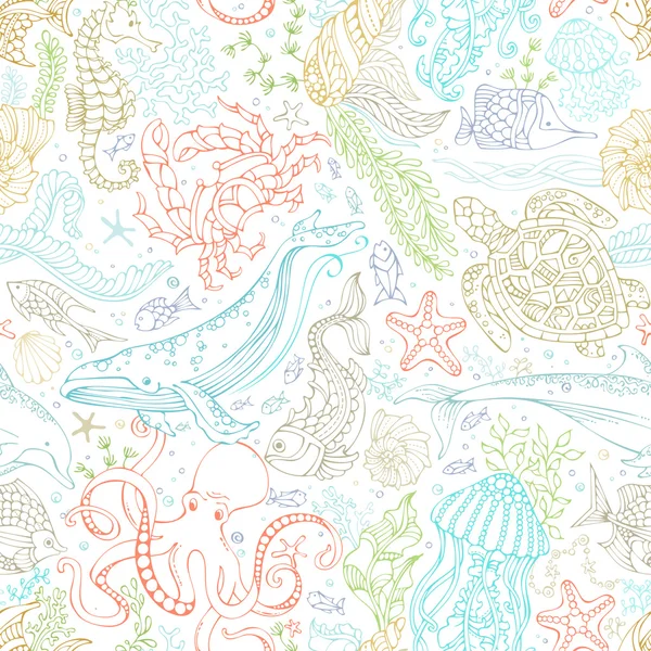 Seamless pattern of wild ocean life. — Stock Vector