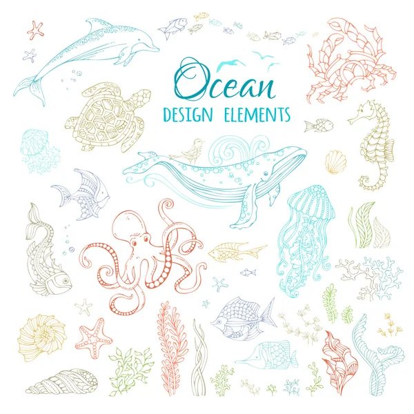 Set of ocean animals and plants. — Stock Vector